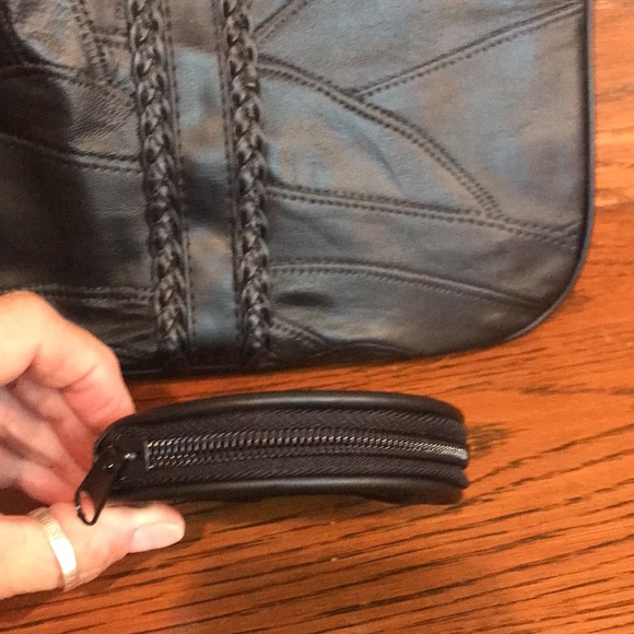 BLACK LEATHER PATCHWORK PURSE WITH MATCHING COIN PURSE - Picture 11 of 13